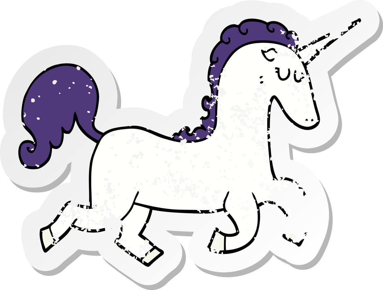 distressed sticker of a cartoon unicorn vector