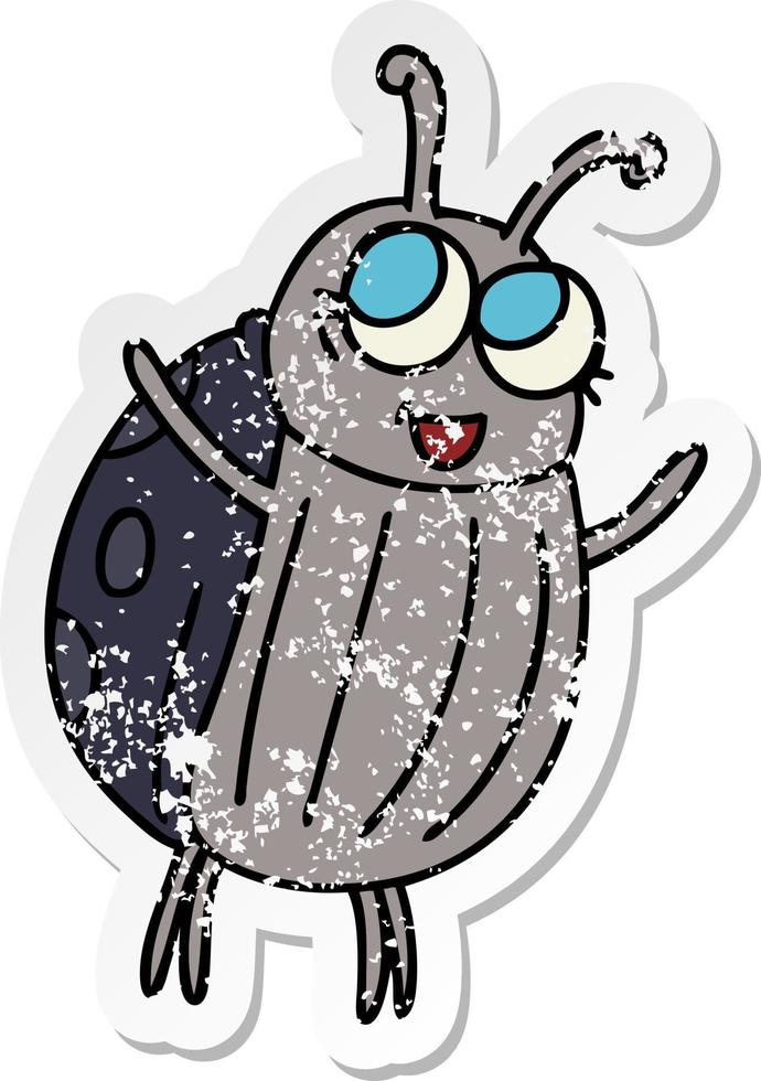 distressed sticker of a quirky hand drawn cartoon happy bug vector