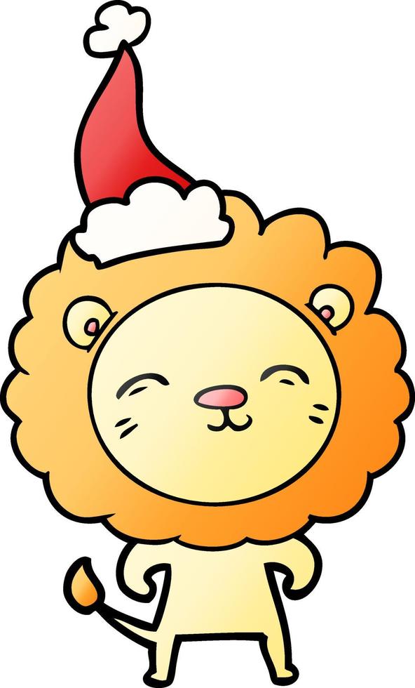 gradient cartoon of a lion wearing santa hat vector