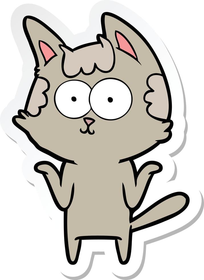 sticker of a happy cartoon cat shrugging shoulders vector