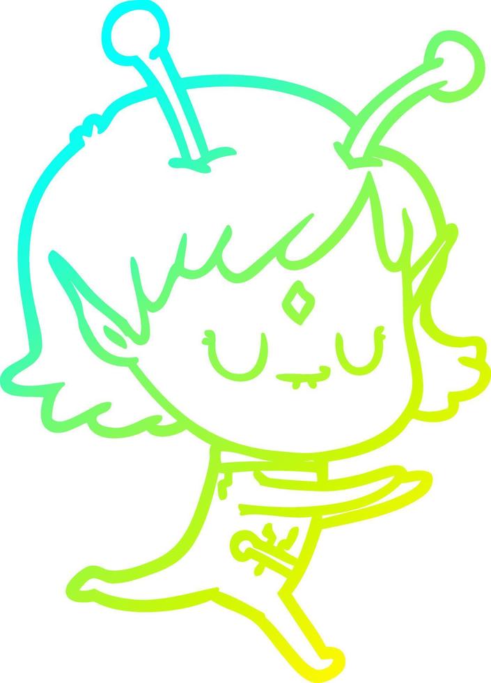 cold gradient line drawing cartoon alien girl vector