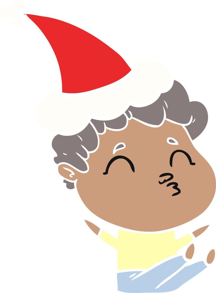 flat color illustration of a man pouting wearing santa hat vector