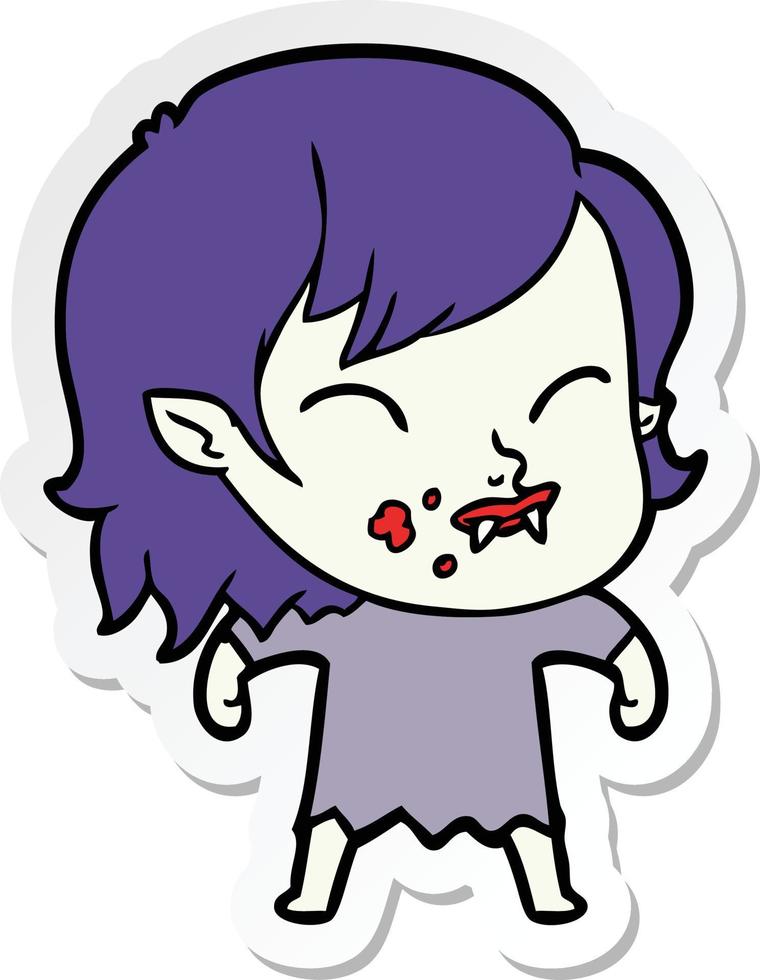 sticker of a cartoon vampire girl with blood on cheek vector