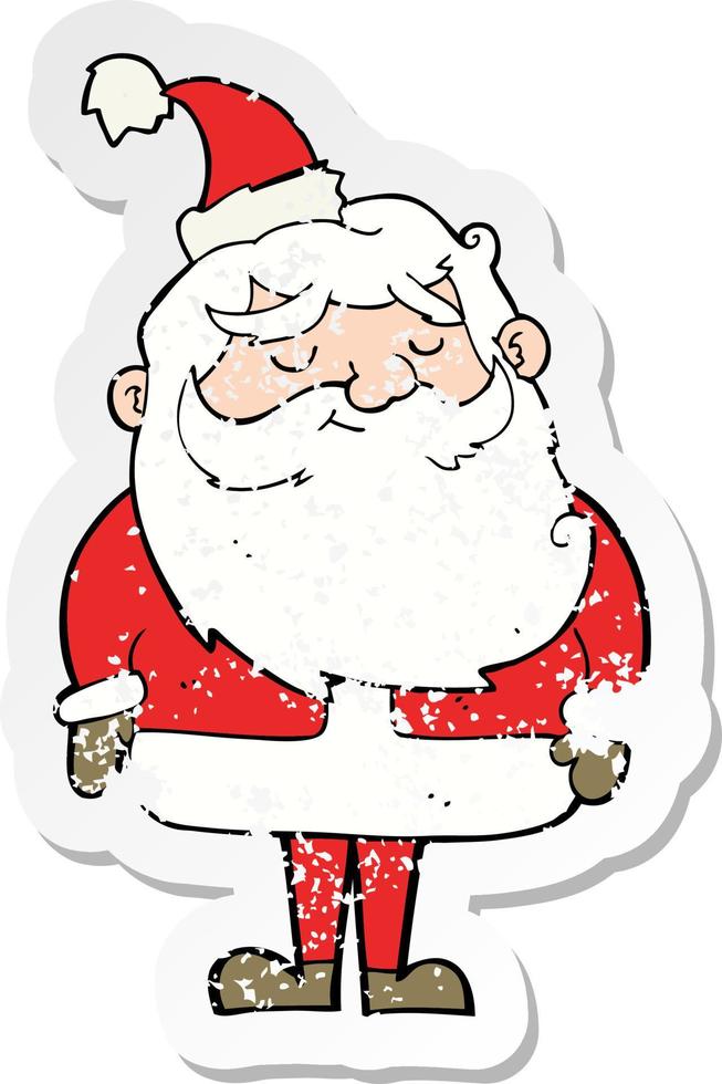 retro distressed sticker of a cartoon santa claus vector