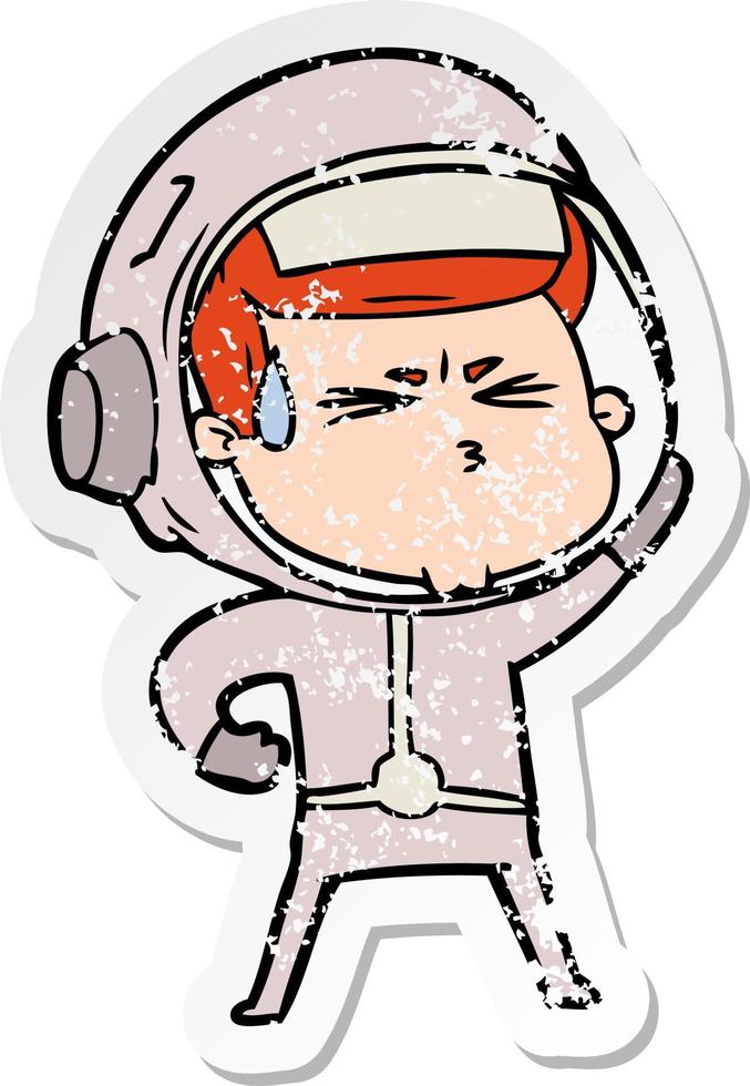 distressed sticker of a cartoon stressed astronaut vector