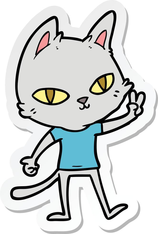 sticker of a cartoon cat waving vector