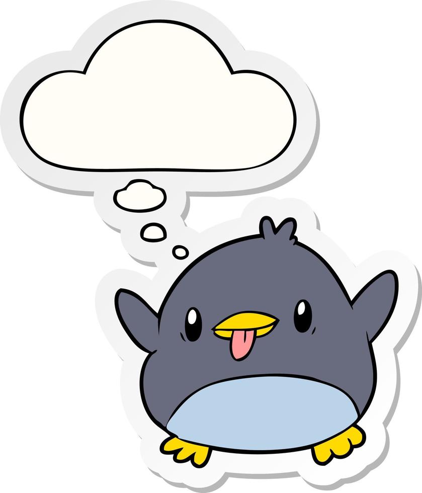 cute cartoon penguin and thought bubble as a printed sticker vector