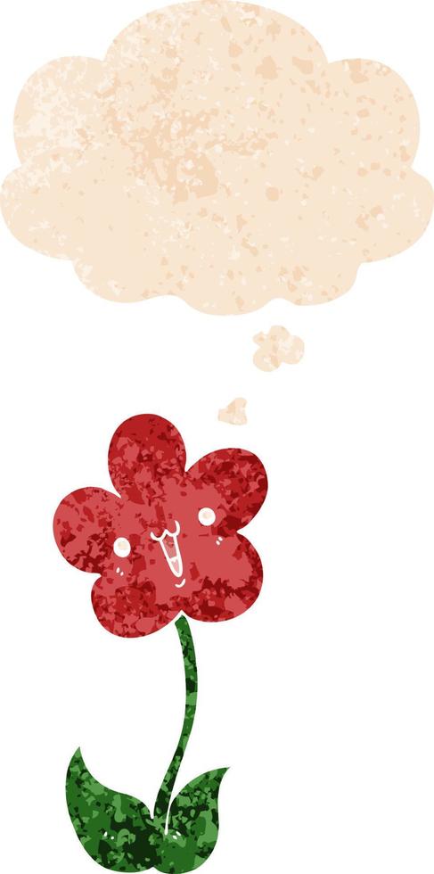 cartoon flower and thought bubble in retro textured style vector