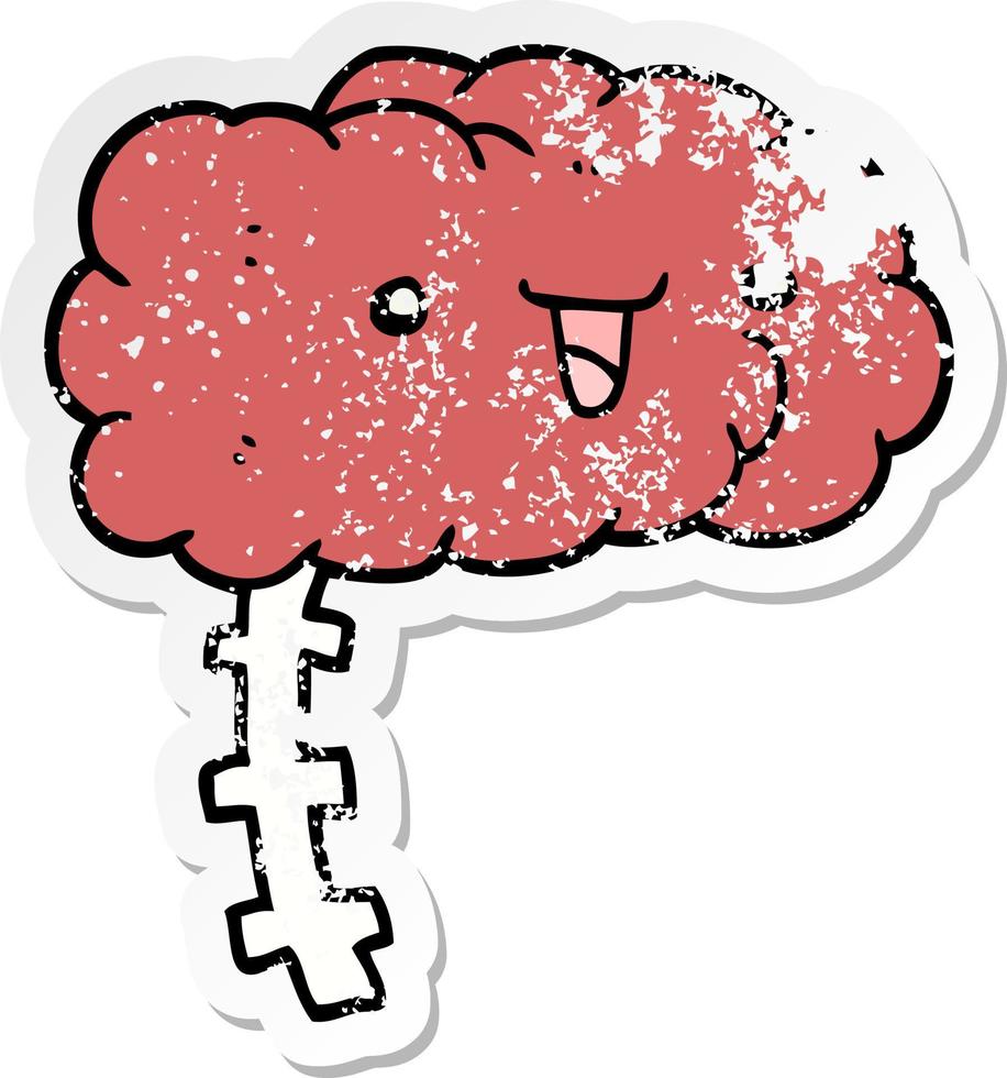 distressed sticker of a happy cartoon brain vector