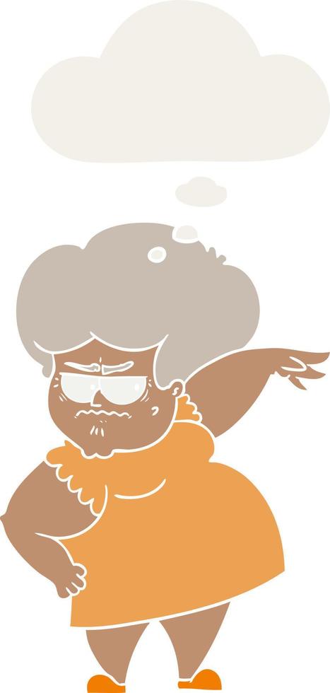cartoon angry old woman and thought bubble in retro style vector