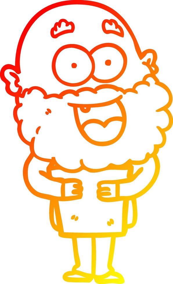 warm gradient line drawing cartoon crazy happy man with beard and book vector