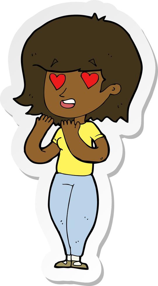 sticker of a cartoon woman in love vector