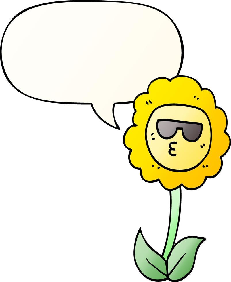 cartoon flower and speech bubble in smooth gradient style vector