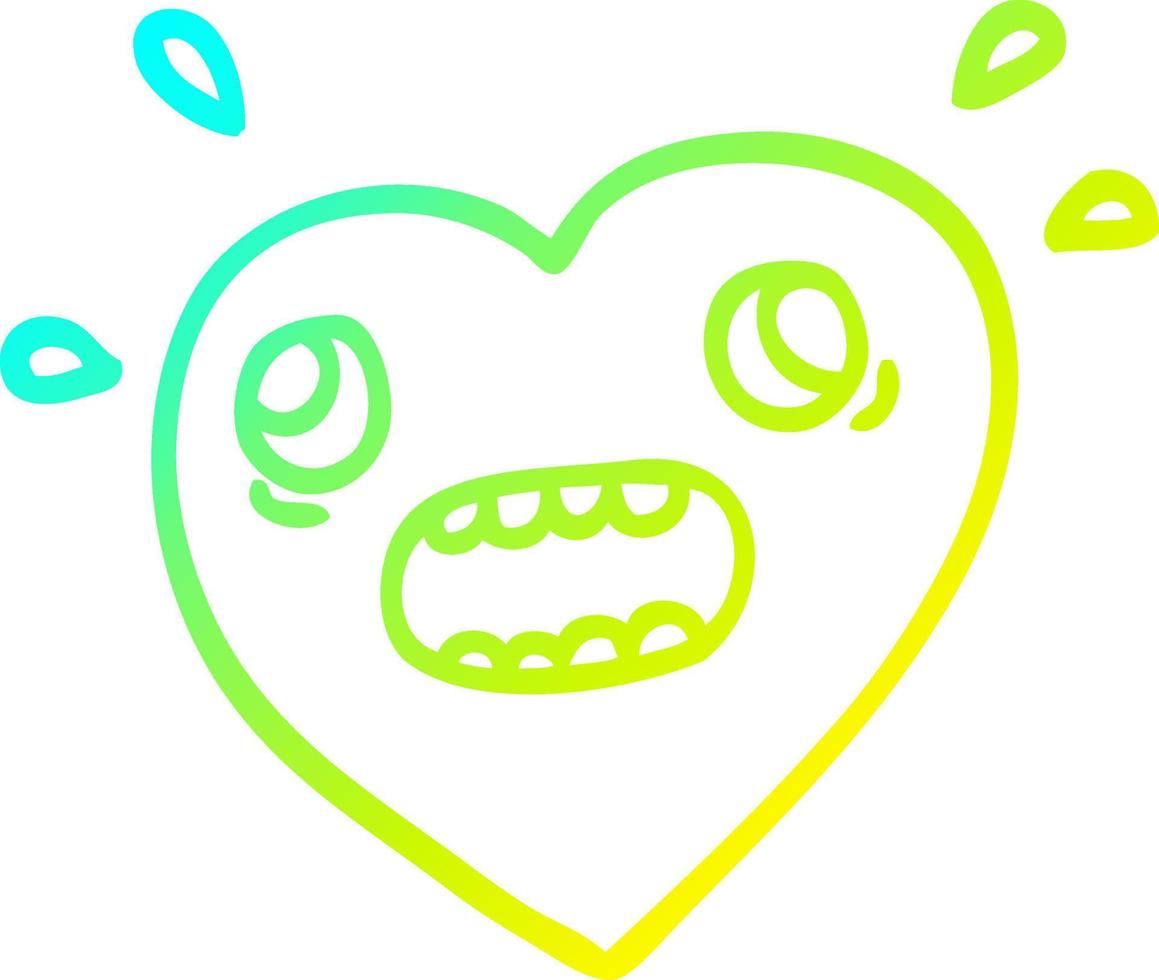 cold gradient line drawing cartoon heart panicking vector