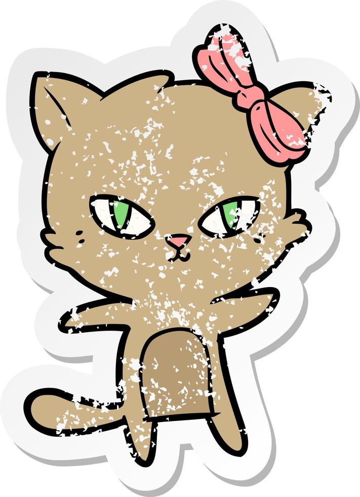 distressed sticker of a cute cartoon cat vector