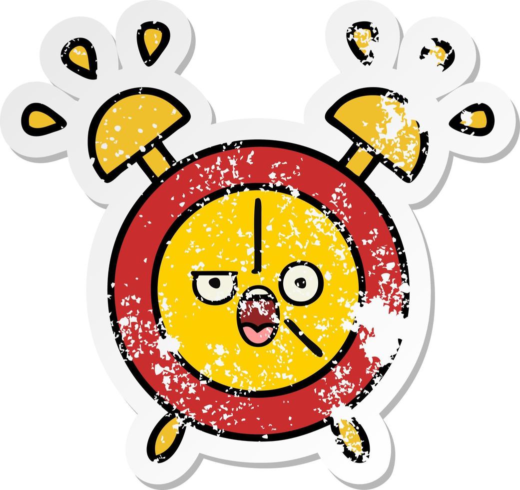 distressed sticker of a cute cartoon alarm clock vector