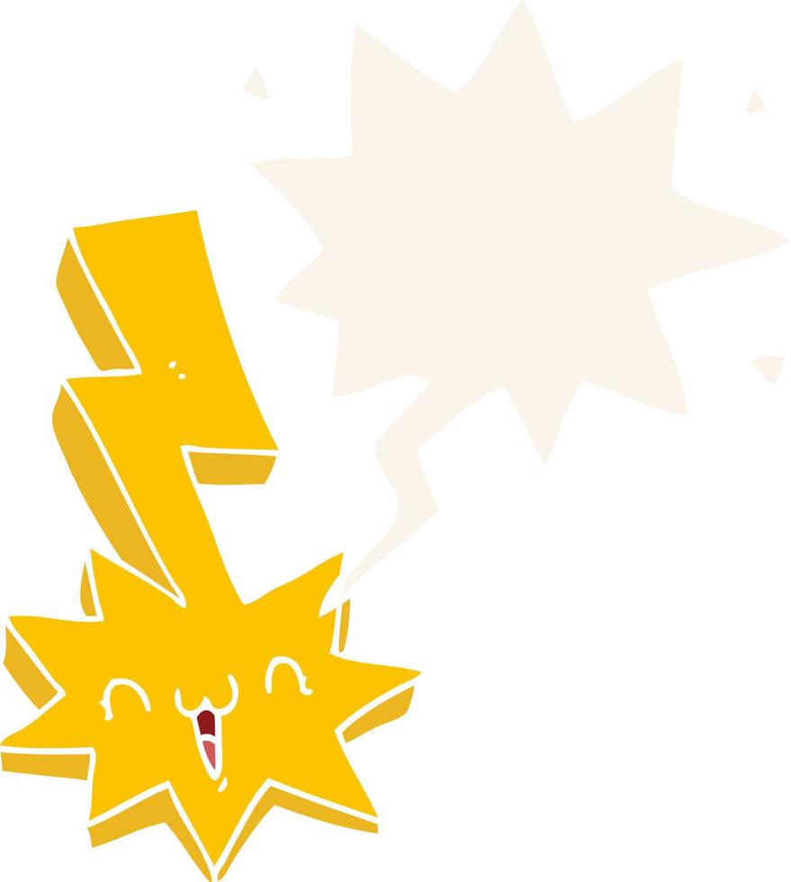 cartoon lightning bolt and speech bubble in retro style vector