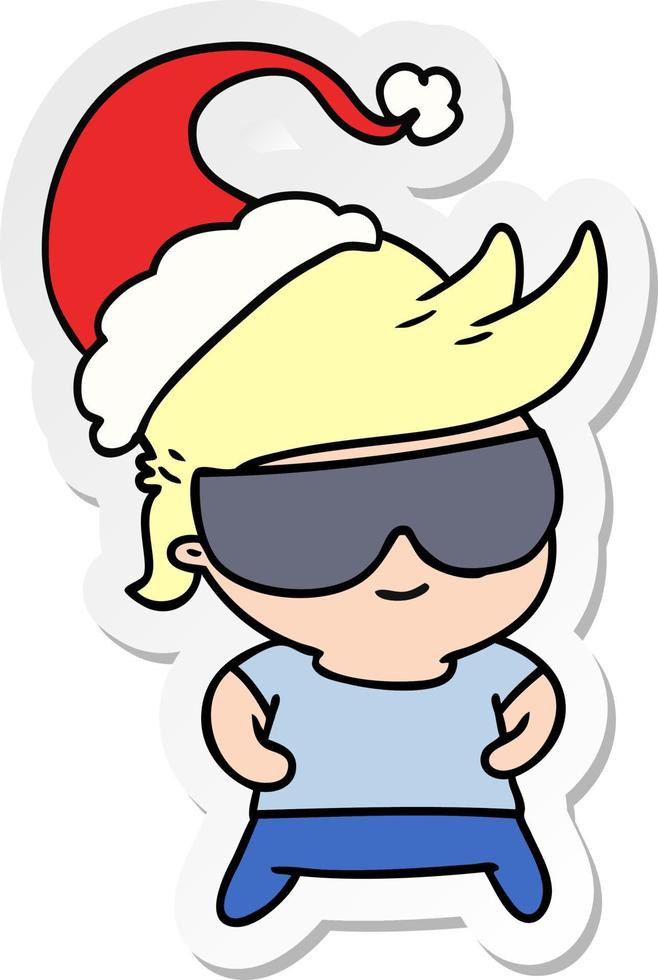 christmas sticker cartoon of kawaii boy vector