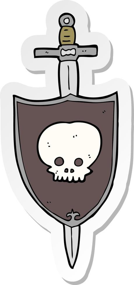 sticker of a cartoon sword and shield vector