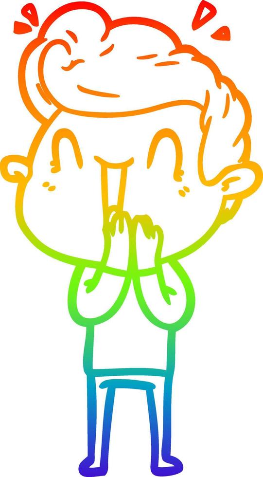 rainbow gradient line drawing cartoon excited man vector