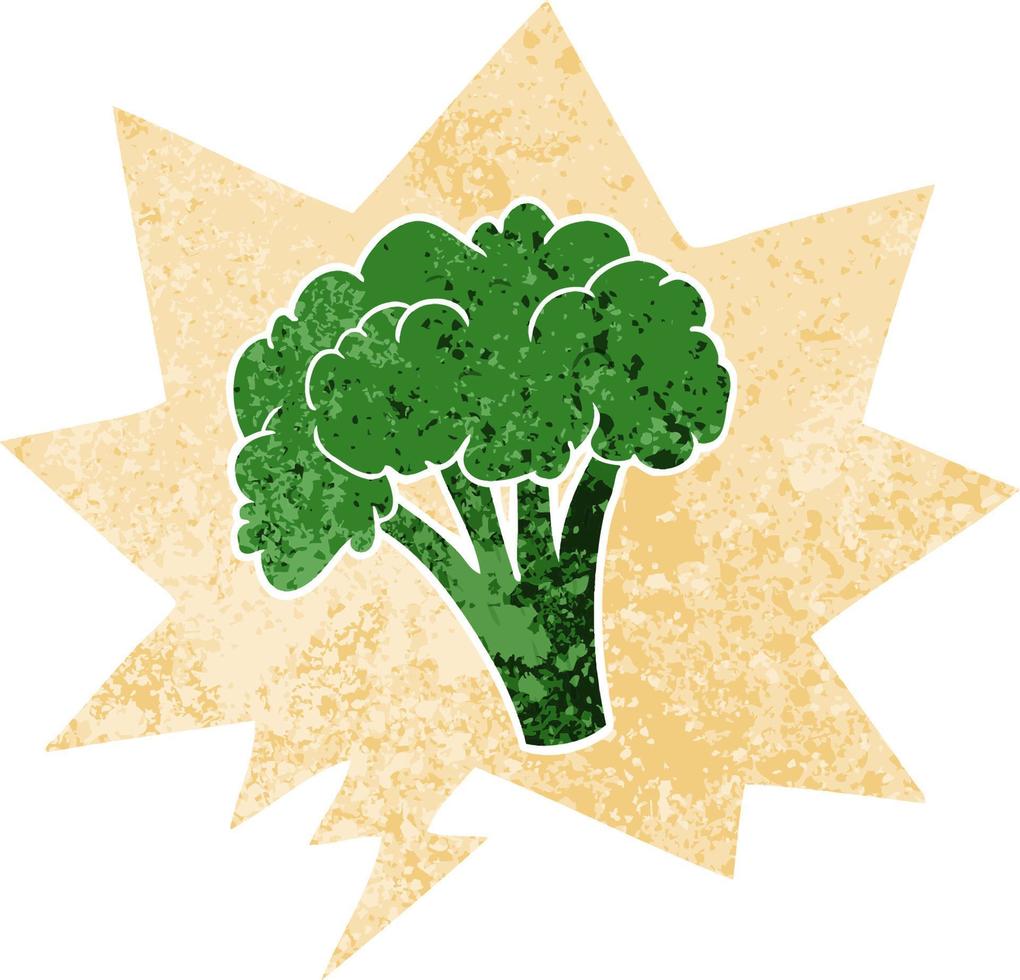 cartoon brocoli and speech bubble in retro textured style vector