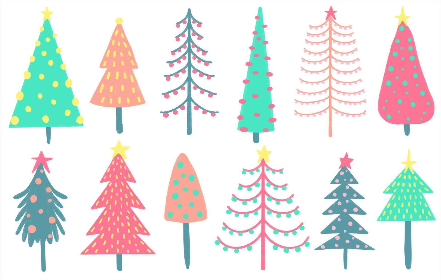 Watercolor Vector Christmas tree set isolated on a white background.