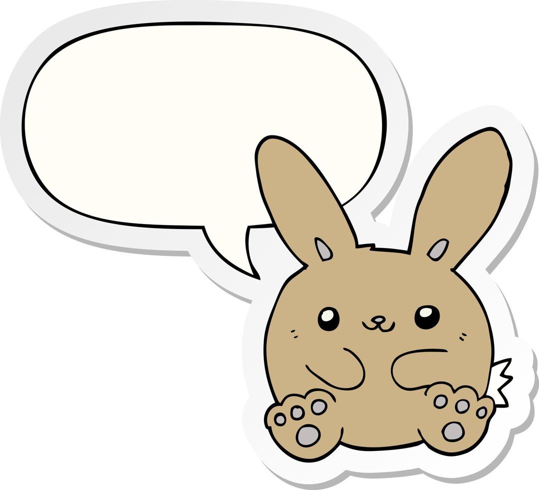 cartoon rabbit and speech bubble sticker vector