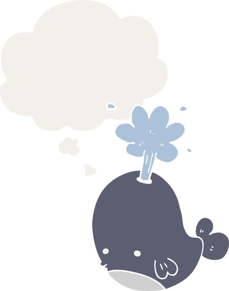 cartoon spouting whale and thought bubble in retro style vector