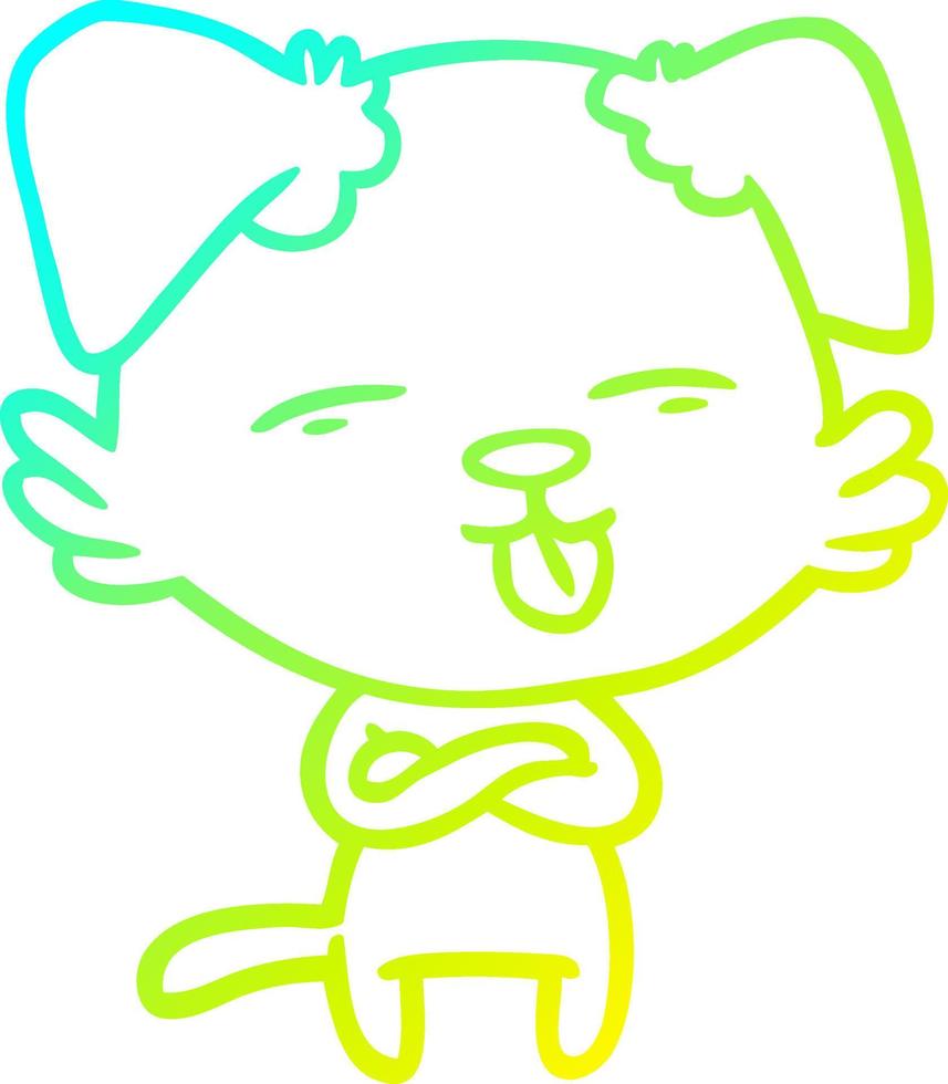 cold gradient line drawing cartoon dog sticking out tongue vector