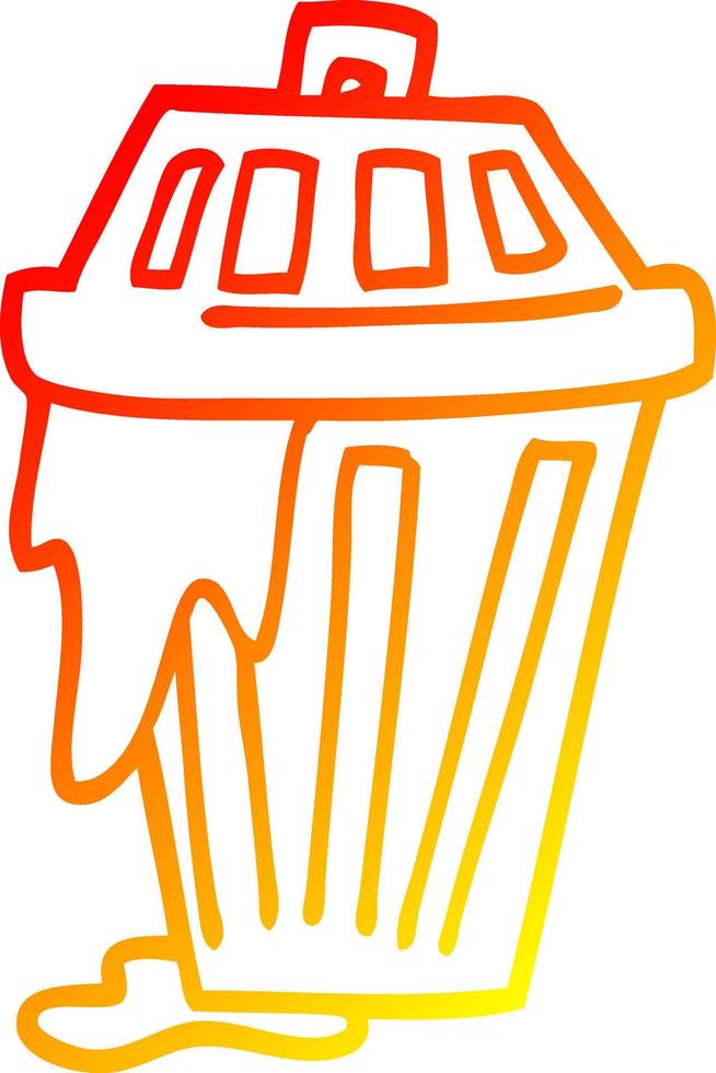 warm gradient line drawing cartoon waste bin vector