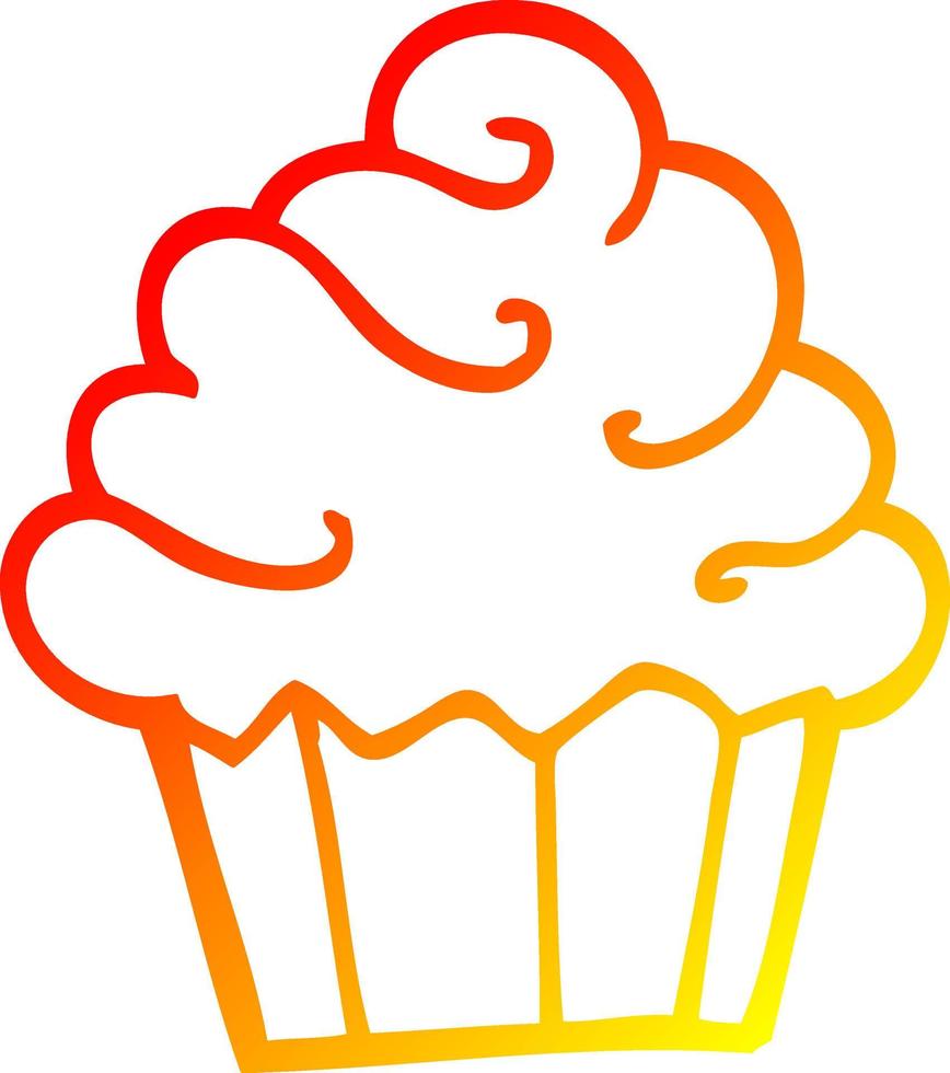 warm gradient line drawing cartoon cupcake vector