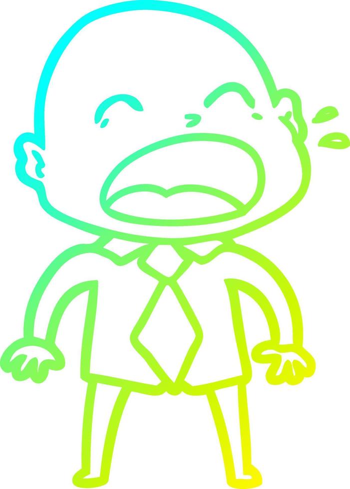 cold gradient line drawing cartoon shouting bald man vector