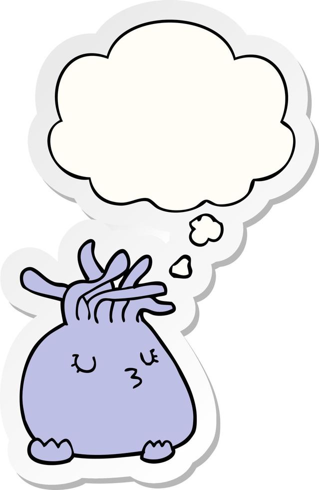 cartoon sea anemone and thought bubble as a printed sticker vector