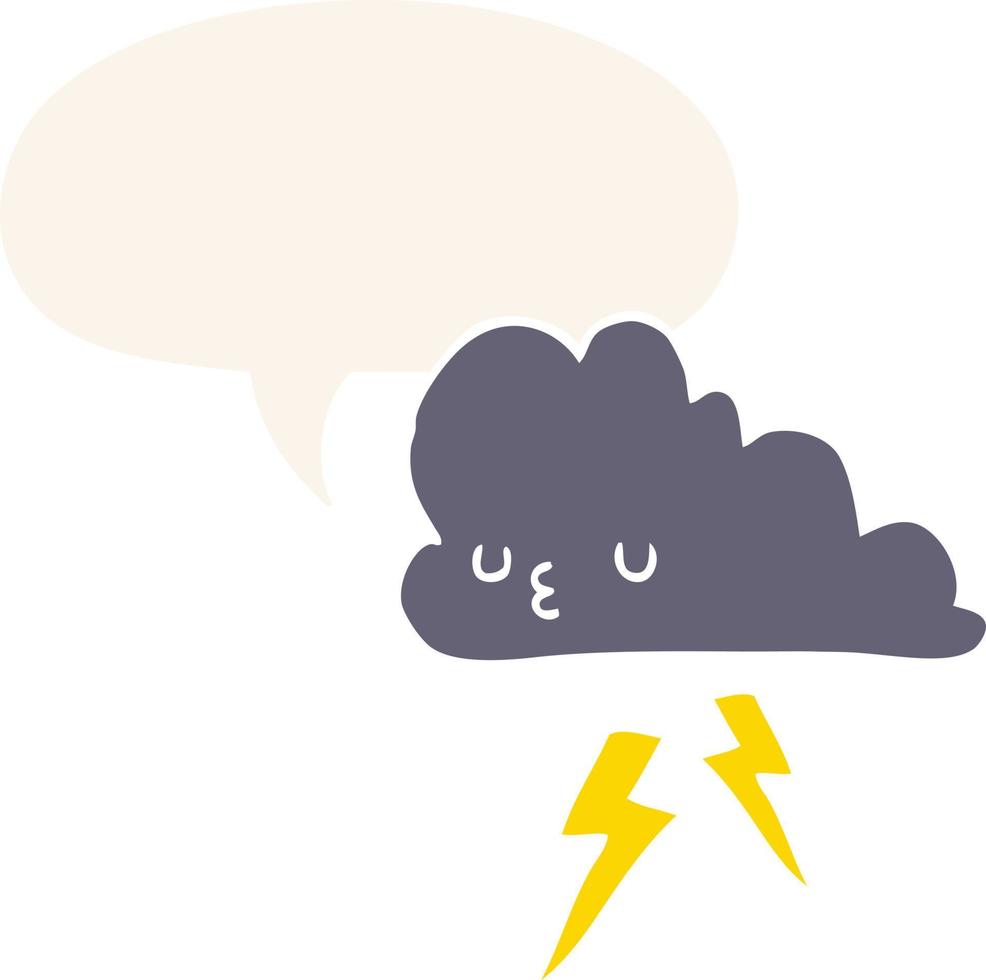 cartoon storm cloud and speech bubble in retro style vector