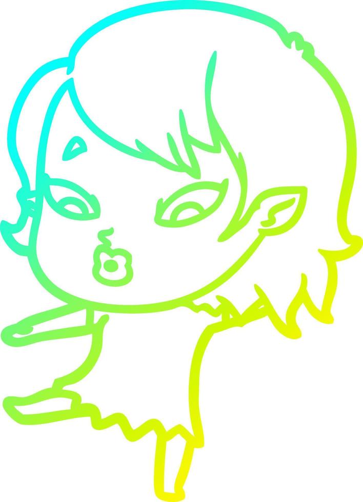 cold gradient line drawing cute cartoon vampire girl vector