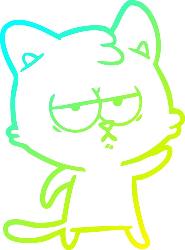 dibujo de línea de gradiente frío gato de dibujos animados aburrido vector