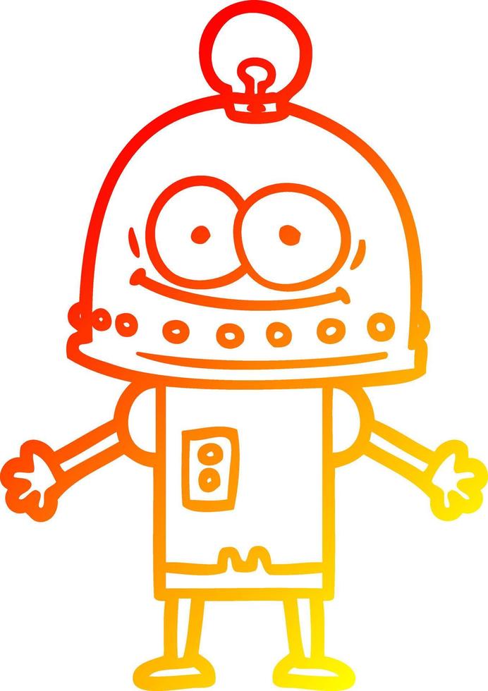 warm gradient line drawing happy carton robot with light bulb vector
