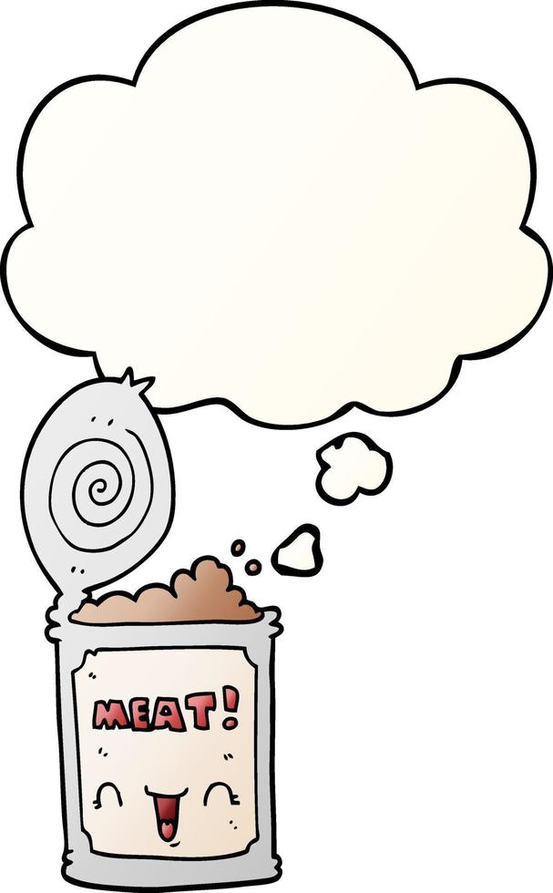 cartoon canned meat and thought bubble in smooth gradient style vector