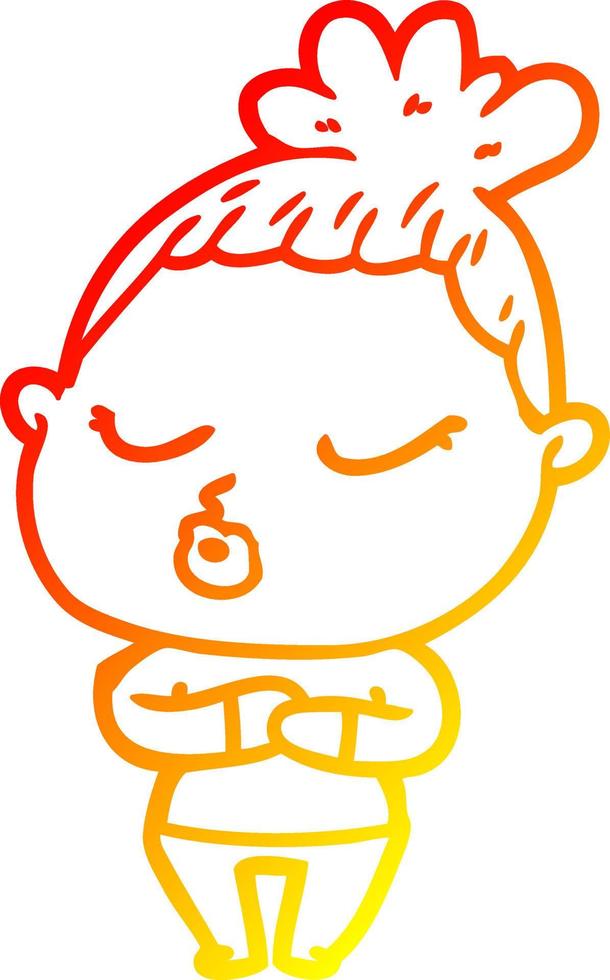 warm gradient line drawing cartoon calm woman vector