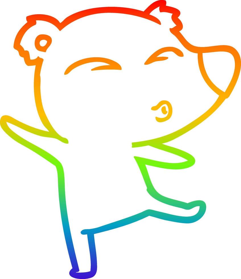 rainbow gradient line drawing cartoon whistling bear vector