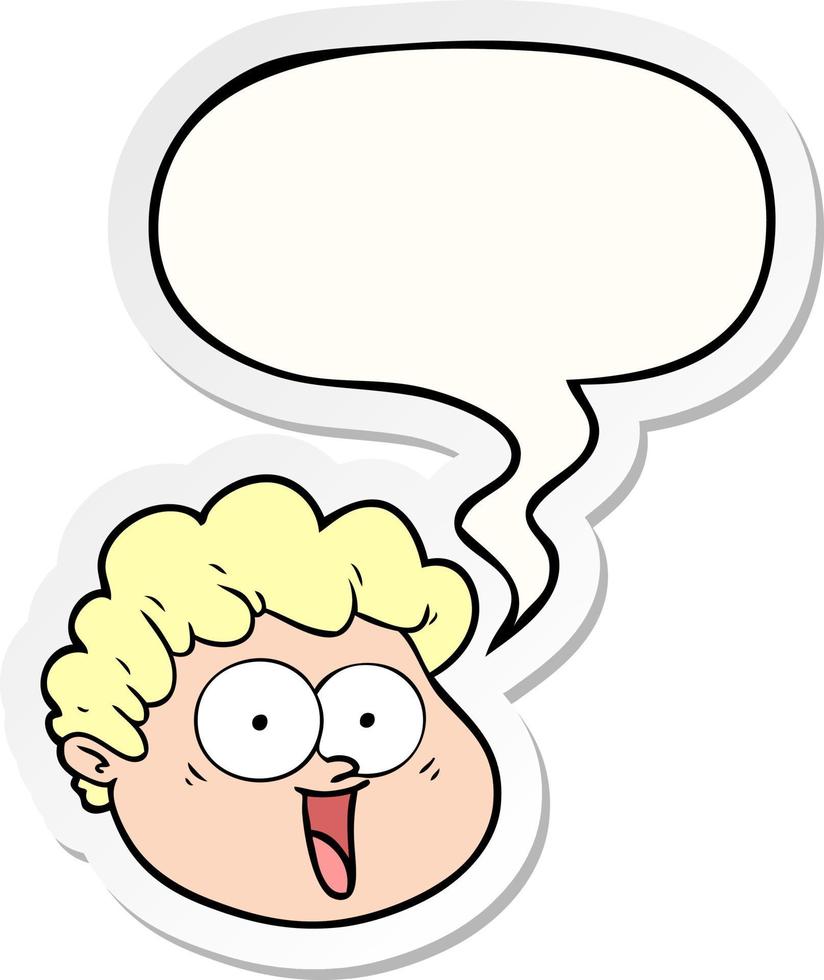 cartoon male face and speech bubble sticker vector
