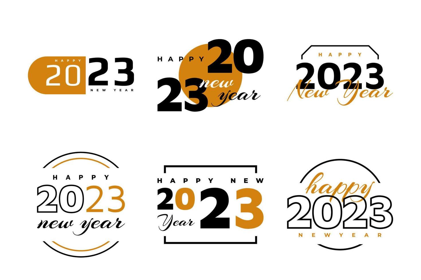 conjunto de 2023 diseño de texto de logotipo de feliz año nuevo. 2023 feliz año nuevo símbolo aislado sobre fondo blanco. utilizable para etiqueta, diseño de calendario o tarjeta de celebración vector