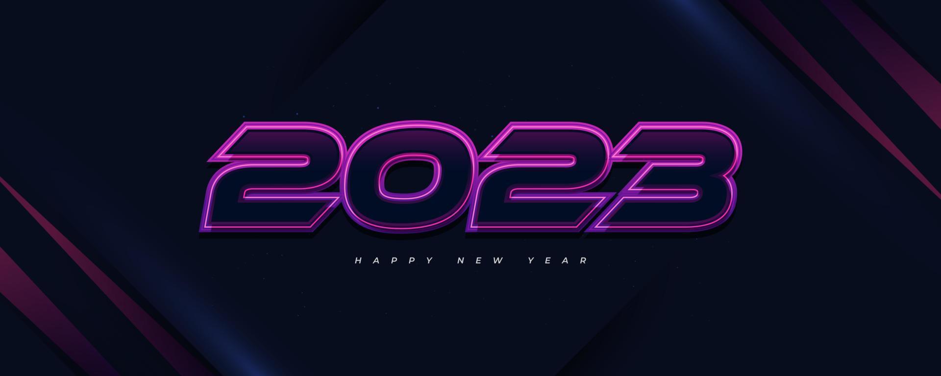 Happy New Year 2023 Banner with Futuristic Concept and Colorful Neon Effect. 2023 New Year Design Templates for Celebration, Background, Banner, Cover, Card, and Social Media Template vector