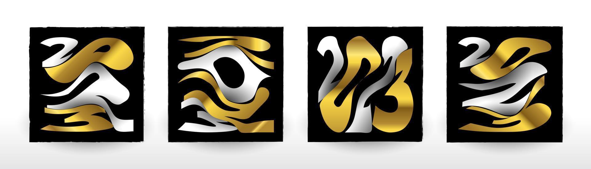 Happy New Year 2023 Poster Set. New Year 2023 Typography With Paper Style in White and Gold Concept. Usable for Celebration, Banner, Poster, Card, Cover and Social Media Post Template vector