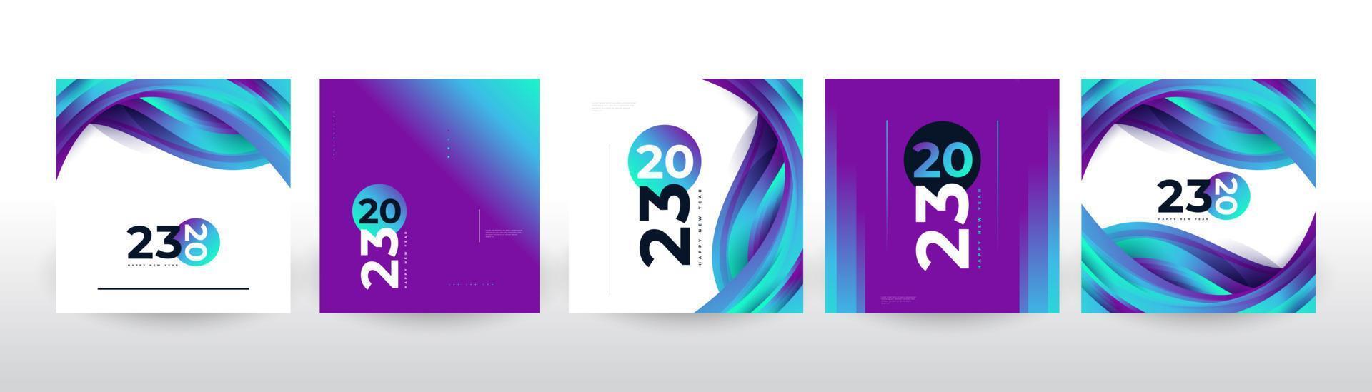 creativo y colorido juego de carteles de feliz año nuevo 2023. adecuado, para tarjeta, pancarta, afiche, volante, portada y plantilla de publicación en redes sociales vector