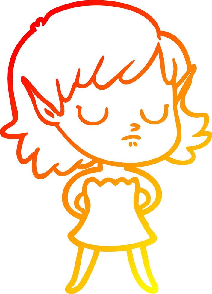 warm gradient line drawing cartoon elf girl vector
