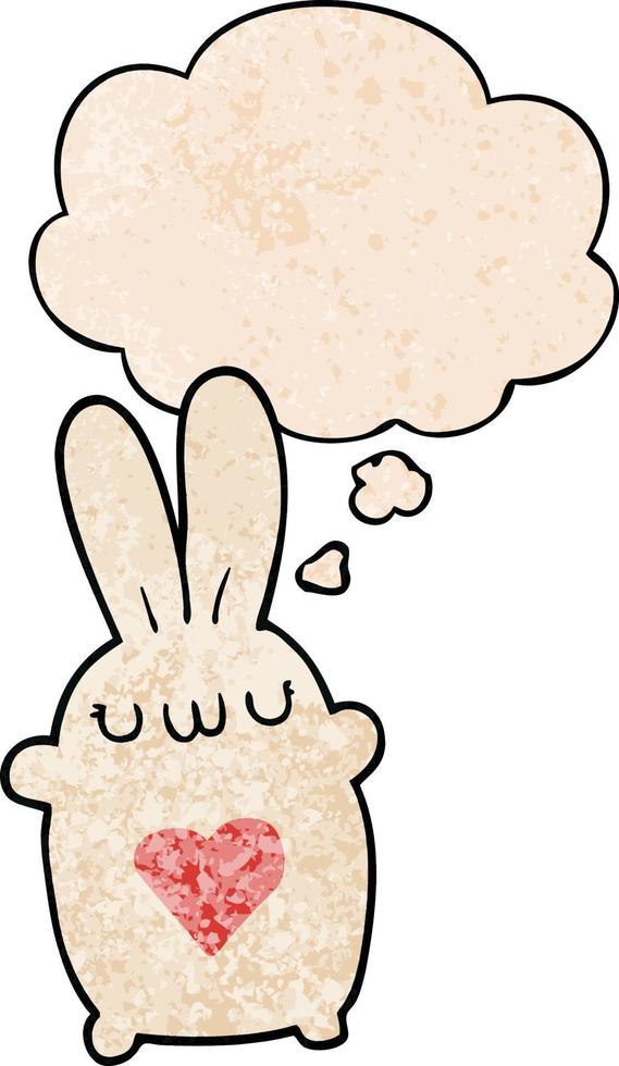 cute cartoon rabbit with love heart and thought bubble in grunge texture pattern style vector