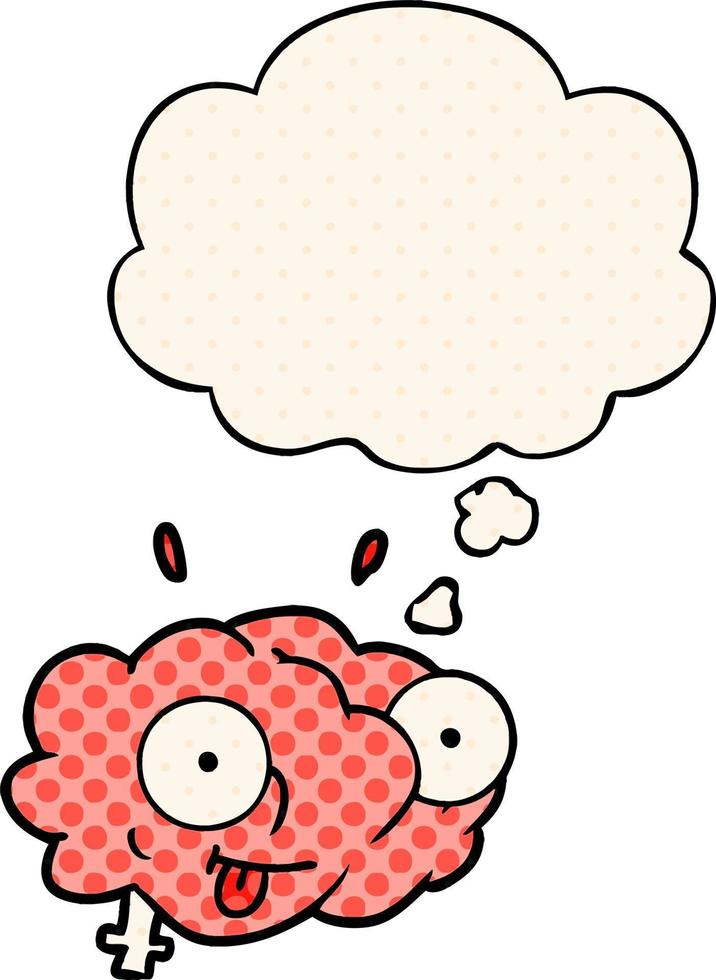 funny cartoon brain and thought bubble in comic book style vector