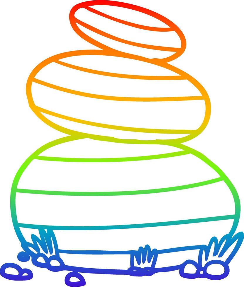 rainbow gradient line drawing cartoon large stacked stones vector