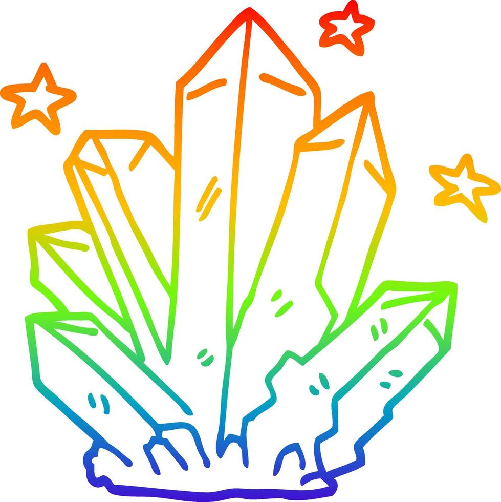 rainbow gradient line drawing cartoon magic crystal vector